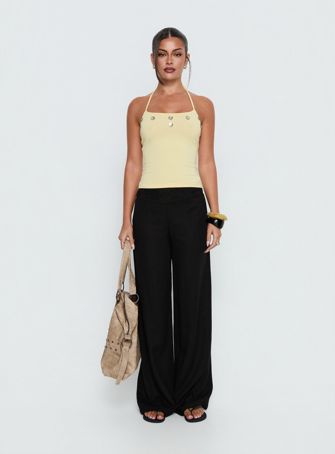 Peroma Linen Straight Leg Pants Black