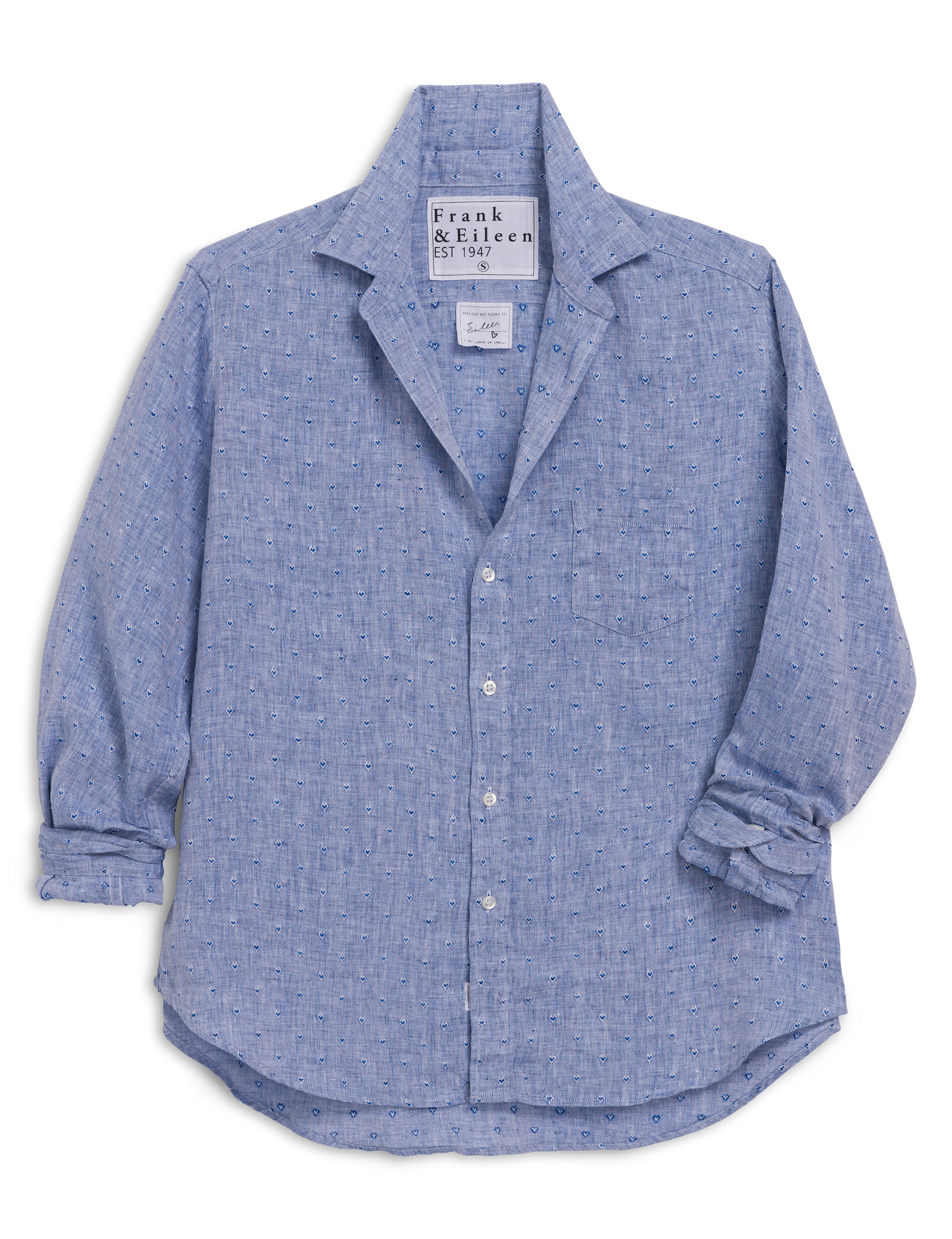 EILEEN Blue Linen Hearts, Italian Classic Linen