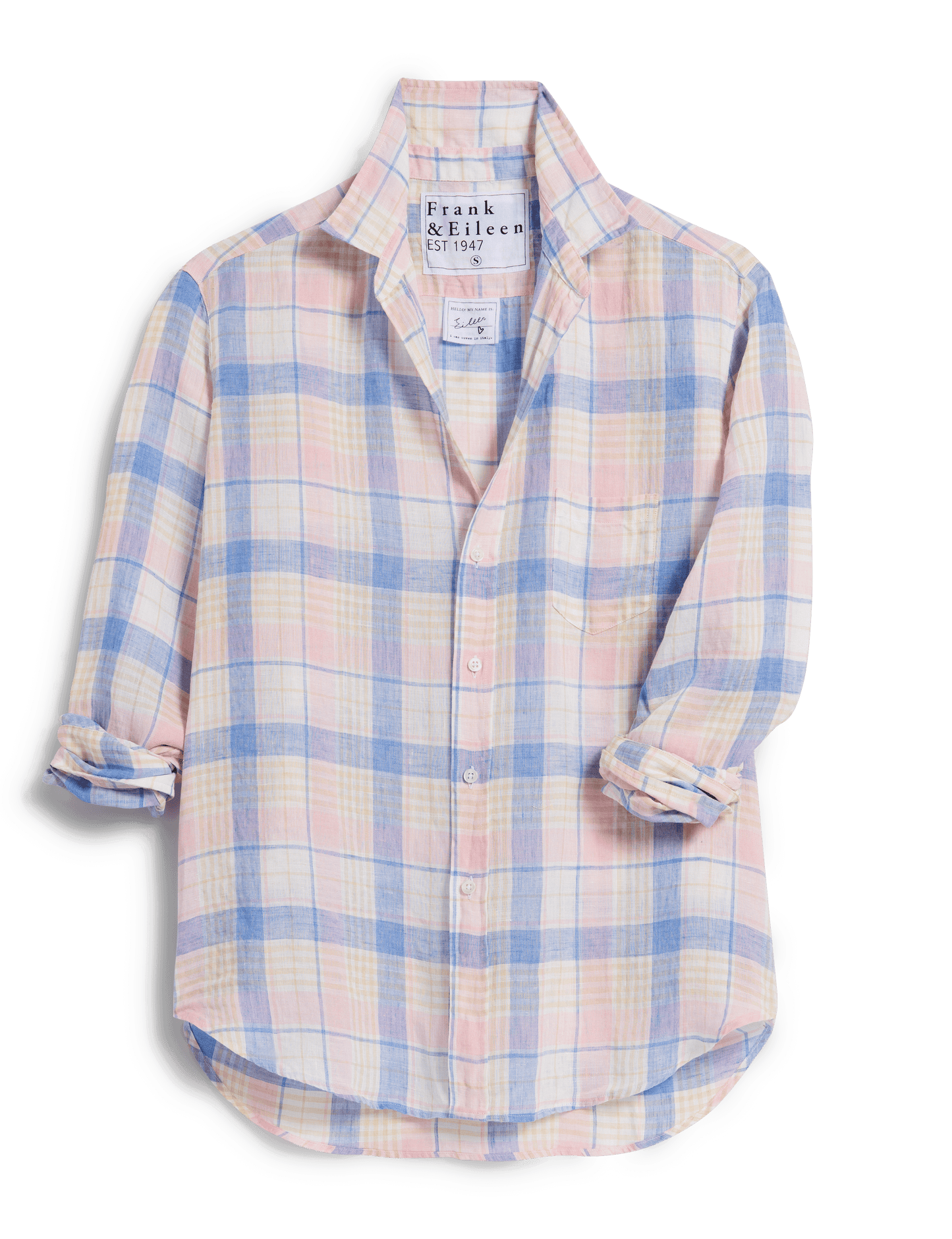 EILEEN Pink and Sand Blue Plaid, Italian Classic Linen
