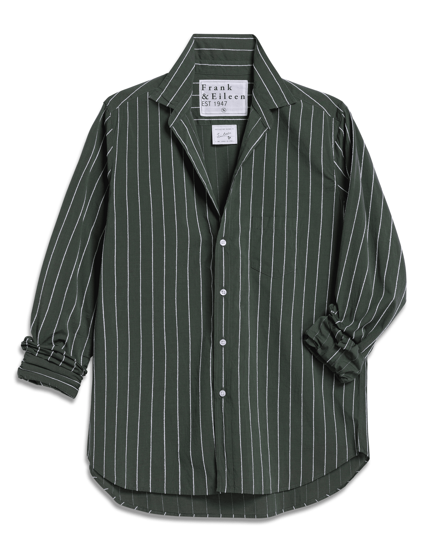 EILEEN Green and White Textured Stripe, Italian Cotton