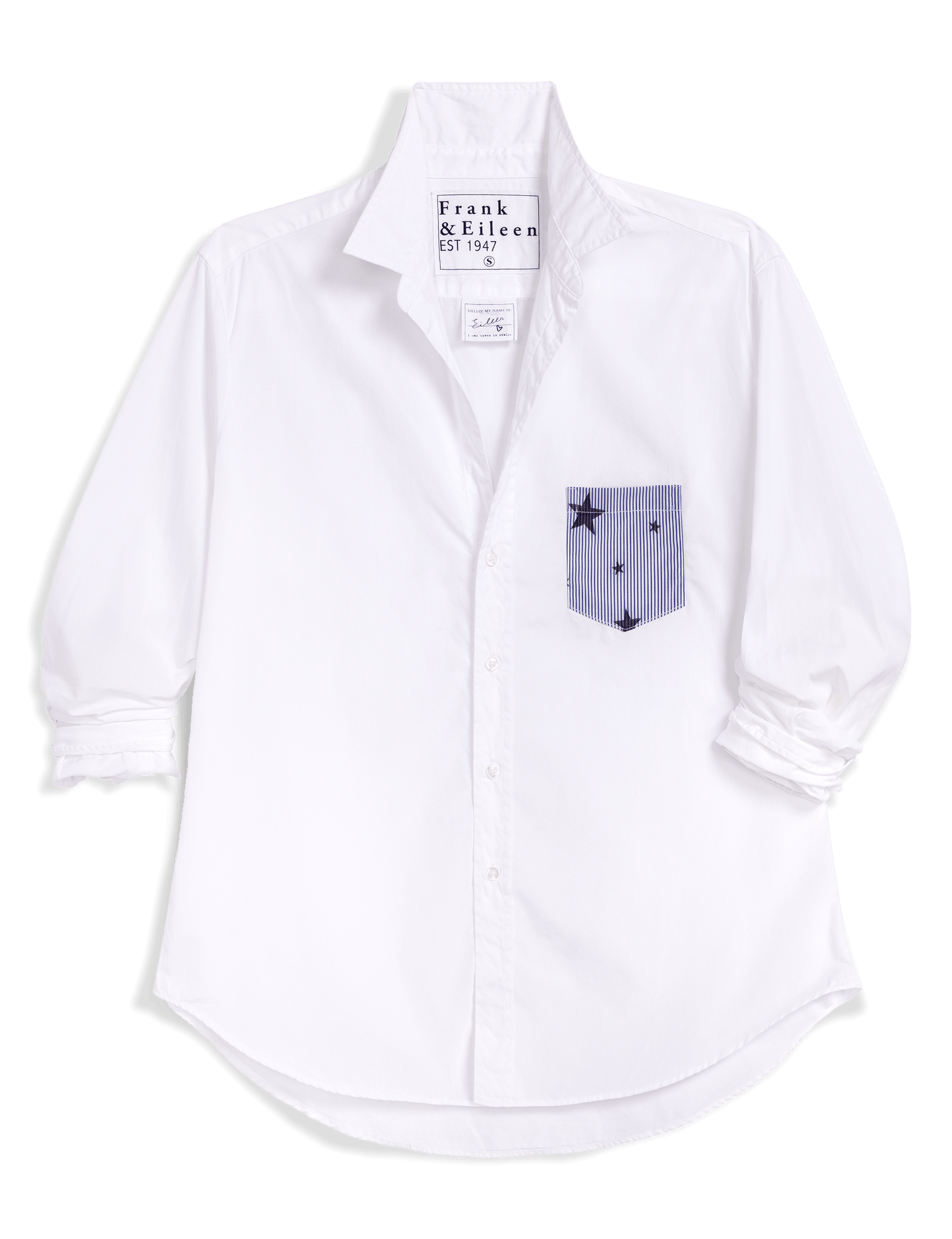 EILEEN White with Navy Star Pocket, Italian Cotton