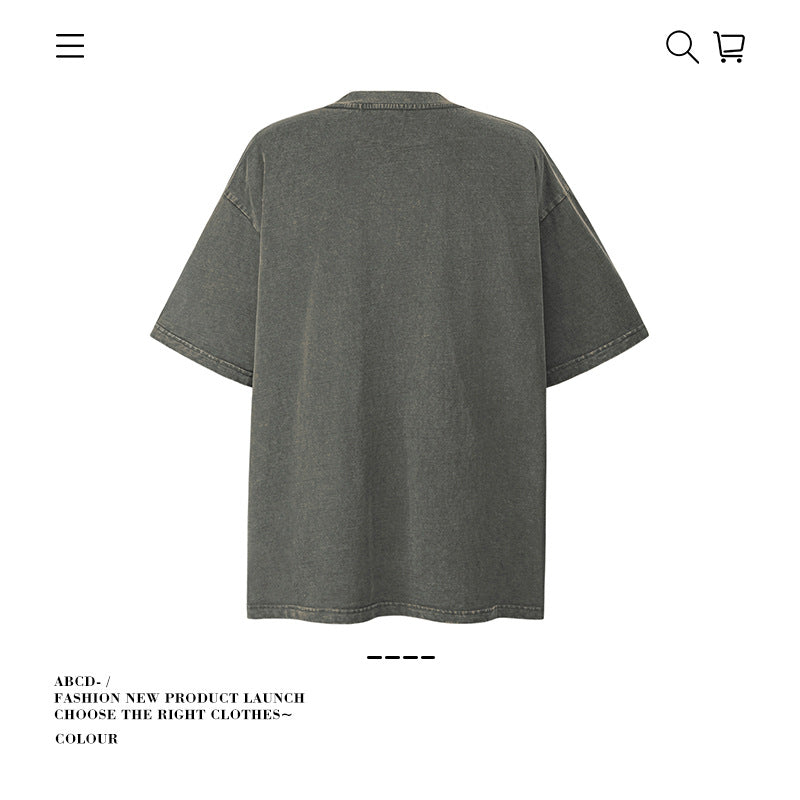American vintage street T-shirt pure cotton retro men's and women's summer loose half sleeves