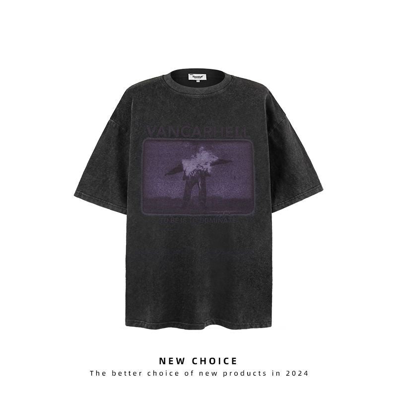 American vintage street T-shirt retro men's loose half-sleeved shirt