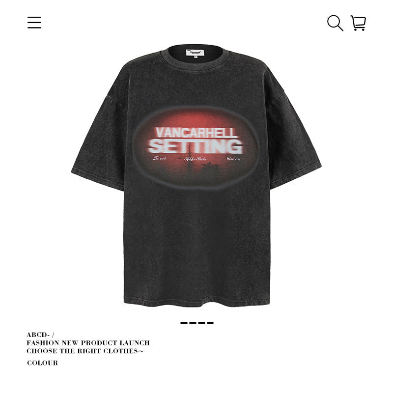 American vintage street T-shirt pure cotton retro men's and women's summer loose