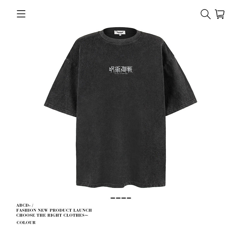American vintage street T-shirt pure cotton men's and women's summer loose