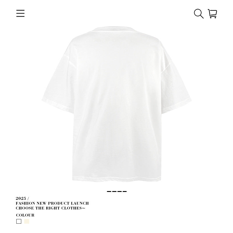 American vintage street T-shirt hand-painted character print men's summer loose half-sleeves
