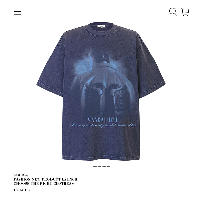 American vintage street T-shirt pure cotton retro men's and women's summer loose
