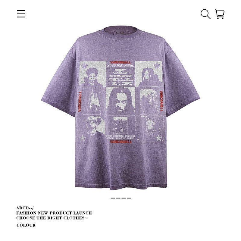 American vintage street T-shirt pure cotton men and women loose