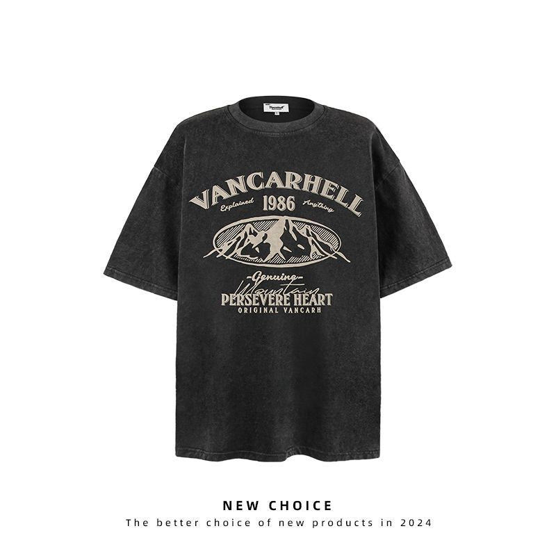 American vintage street T-shirt retro men's summer loose half sleeve