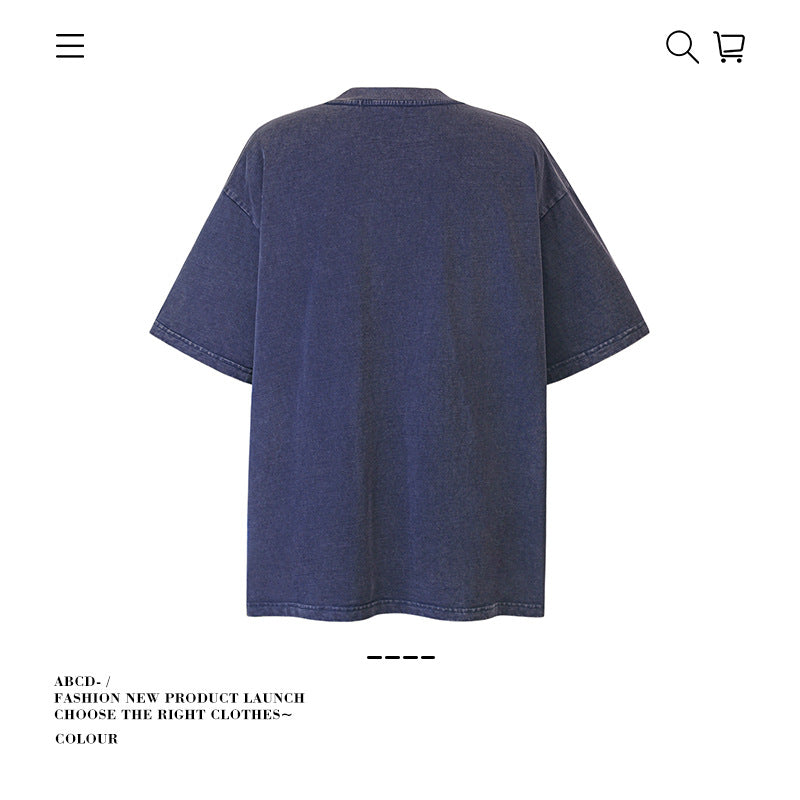 American vintage street T-shirt pure cotton retro men's and women's summer loose half sleeves