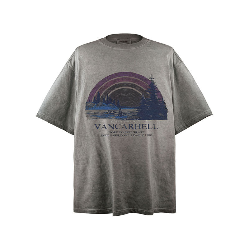 American vintage street T-shirt men's and women's loose washed half-sleeved top