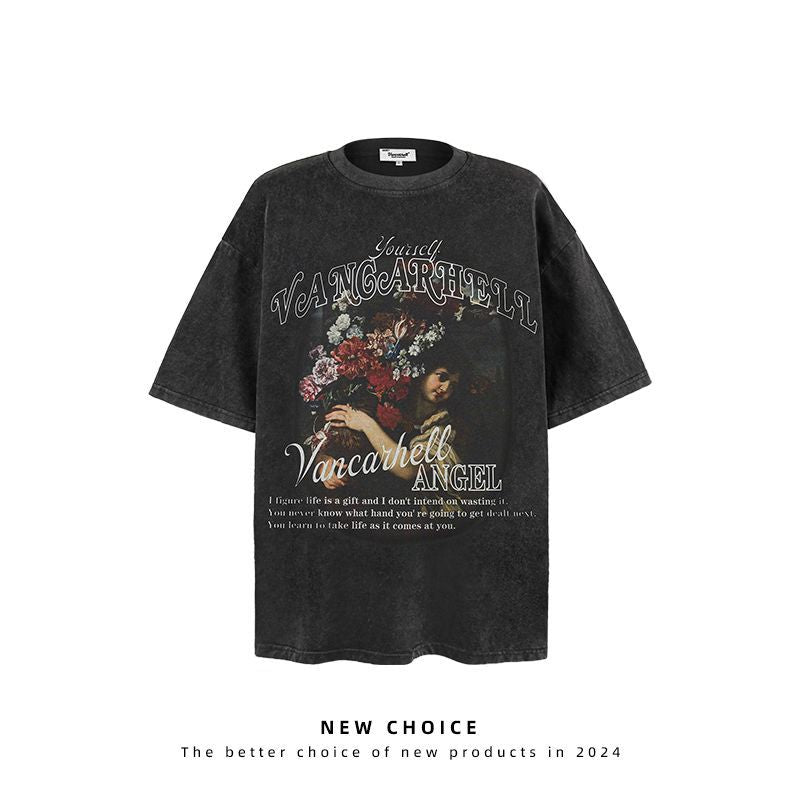 American vintage street T-shirt retro men's summer street loose half-sleeved shirt