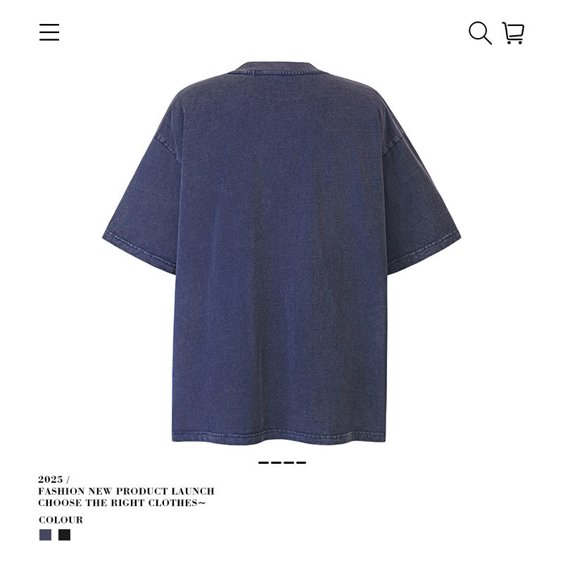 American vintage street T-shirt pure cotton men's and women's summer loose retro half-sleeves