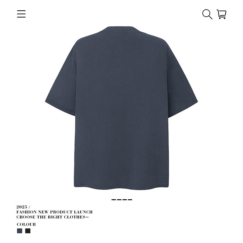 American vintage street T-shirt men's loose vintage pure cotton summer