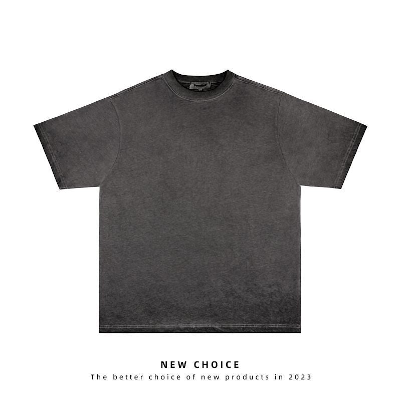 American vintage street T-shirt retro solid color men's loose half-sleeve shirt