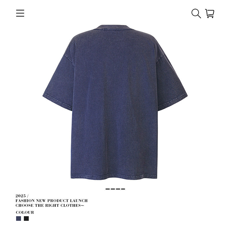 American vintage street T-shirt pure cotton retro men's and women's summer loose half sleeves