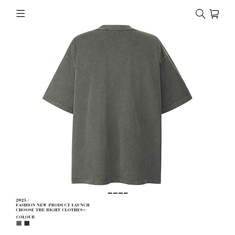 American vintage street T-shirt pure cotton retro men's and women's summer loose half sleeves