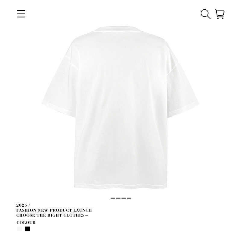 American vintage street T-shirt pure cotton loose men and women summer