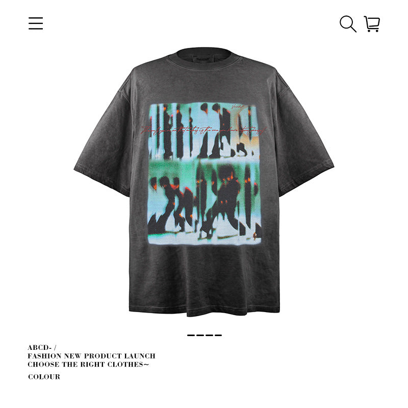 American vintage street T-shirt men's loose spring and summer half-sleeved shirt