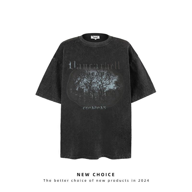 American vintage street T-shirt vintage men's pure cotton men's summer loose