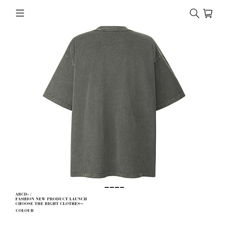 American vintage street T-shirt pure cotton retro portrait print men and women summer loose half sleeves