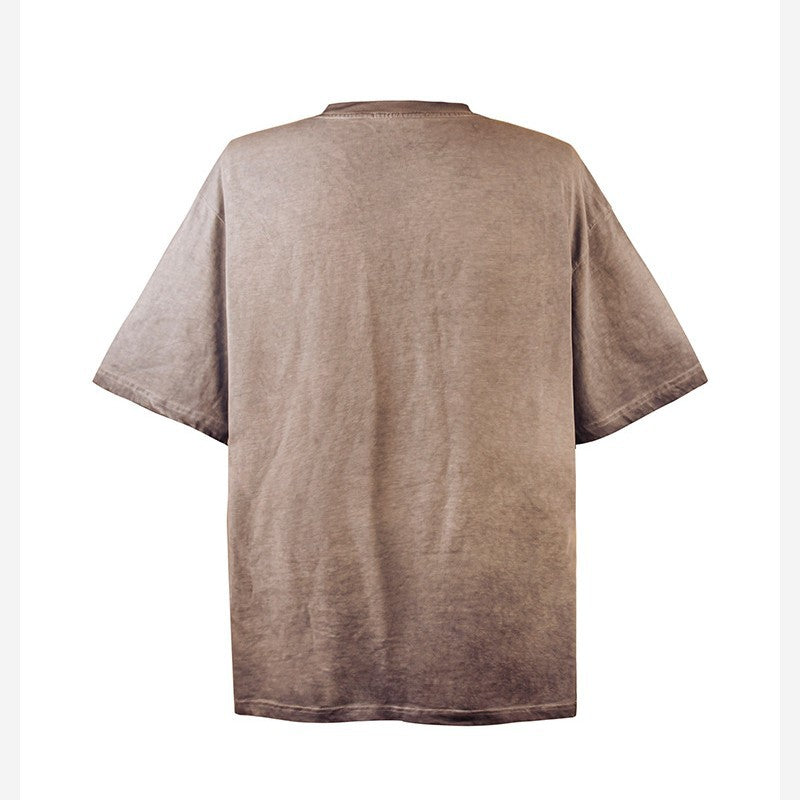 American vintage street T-shirt retro men's summer loose cotton five-quarter sleeves