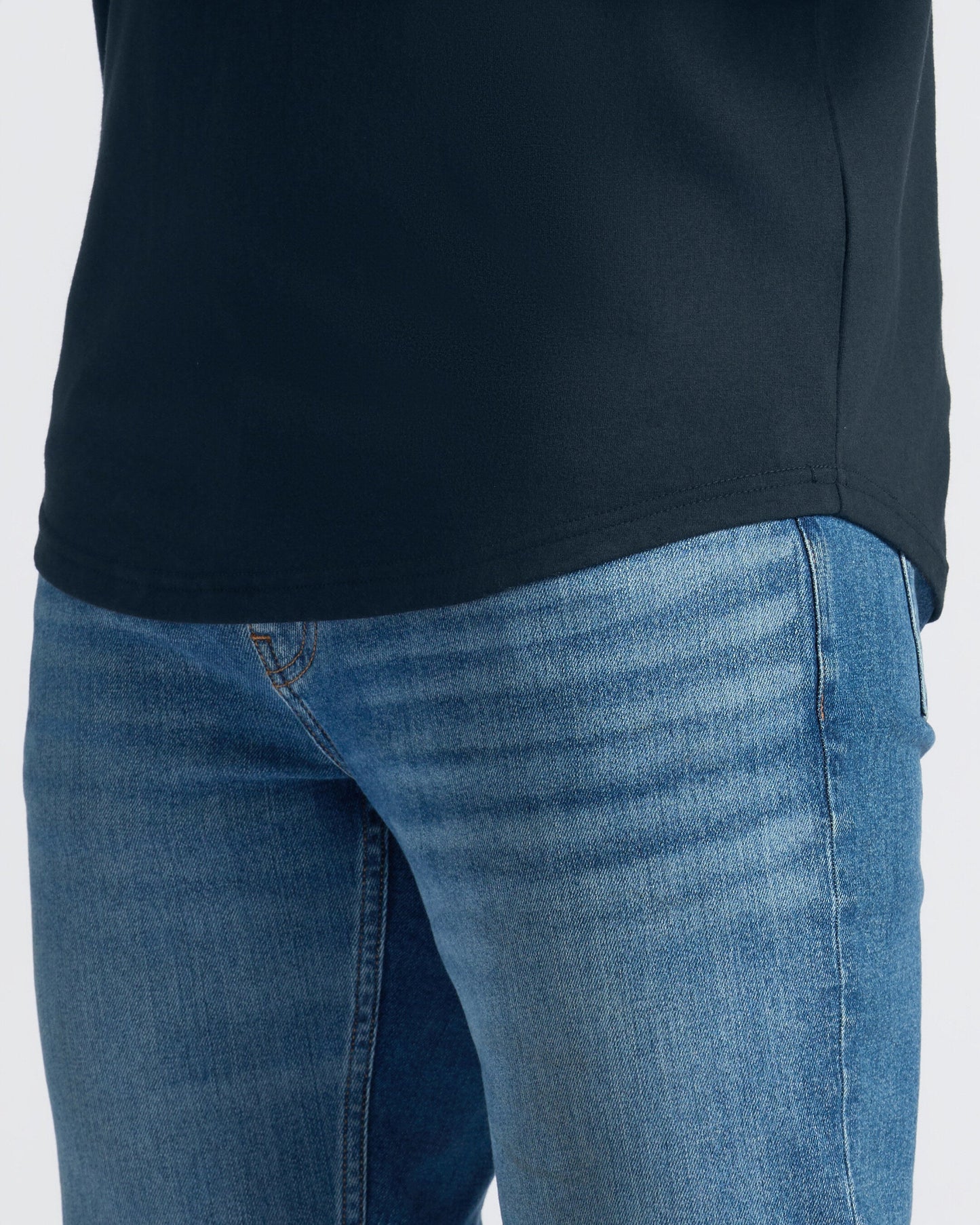 Navy Curved Hem Classic Crew Neck