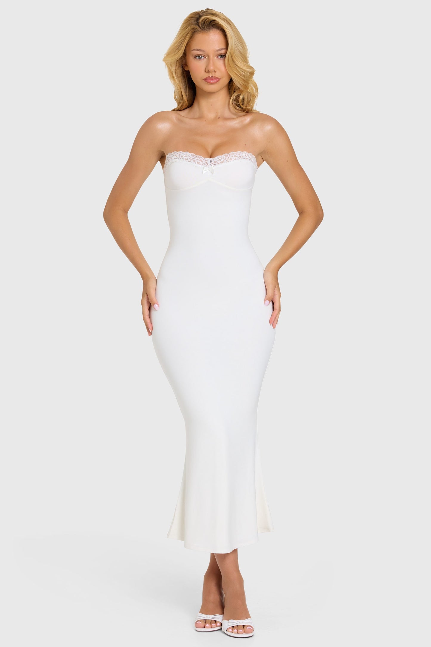 Modal Lace-Trim Midaxi Dress in Coconut