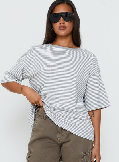 Settle Down Short Sleeve Top Grey / White Stripe