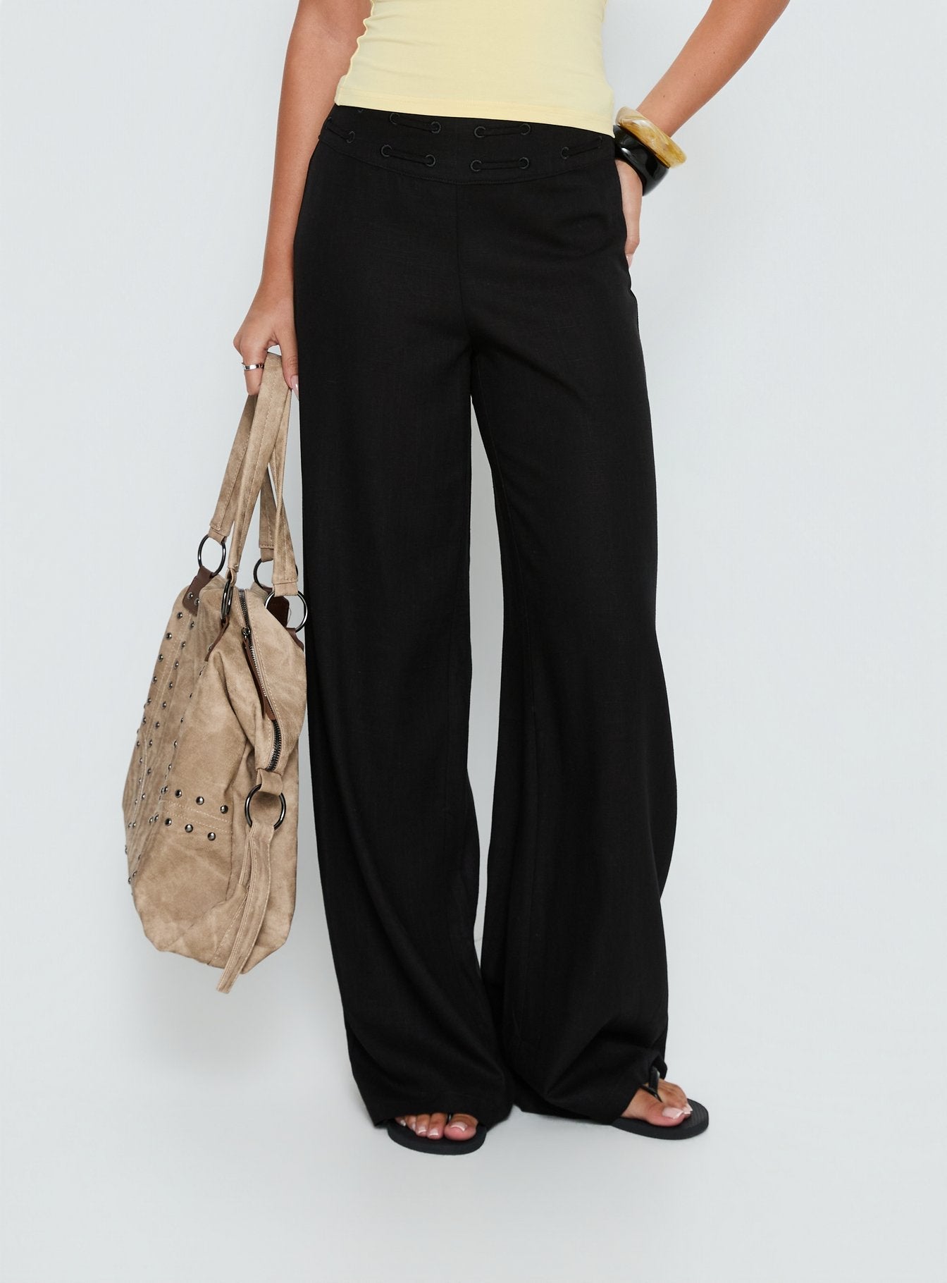 Peroma Linen Straight Leg Pants Black