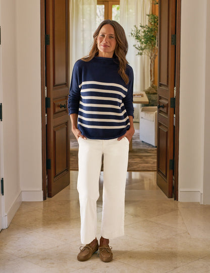 MONTEREY Navy with Cream Stripe, Pure Italian Cotton
