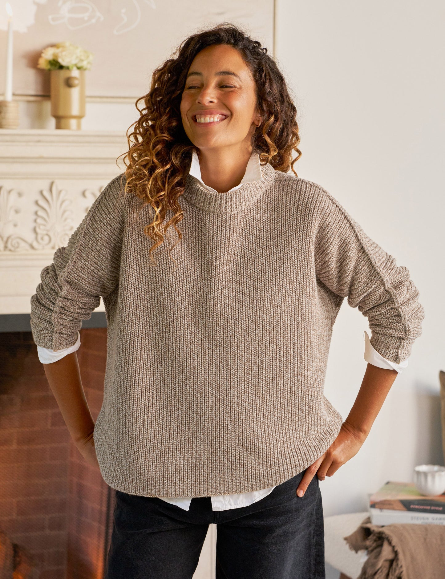 MONTECITO SWEATER Sandstone, Pure Italian Cotton