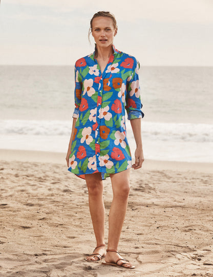 MARY Bright Blue Floral, Italian Classic Linen