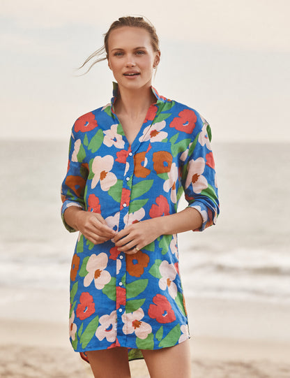 MARY Bright Blue Floral, Italian Classic Linen