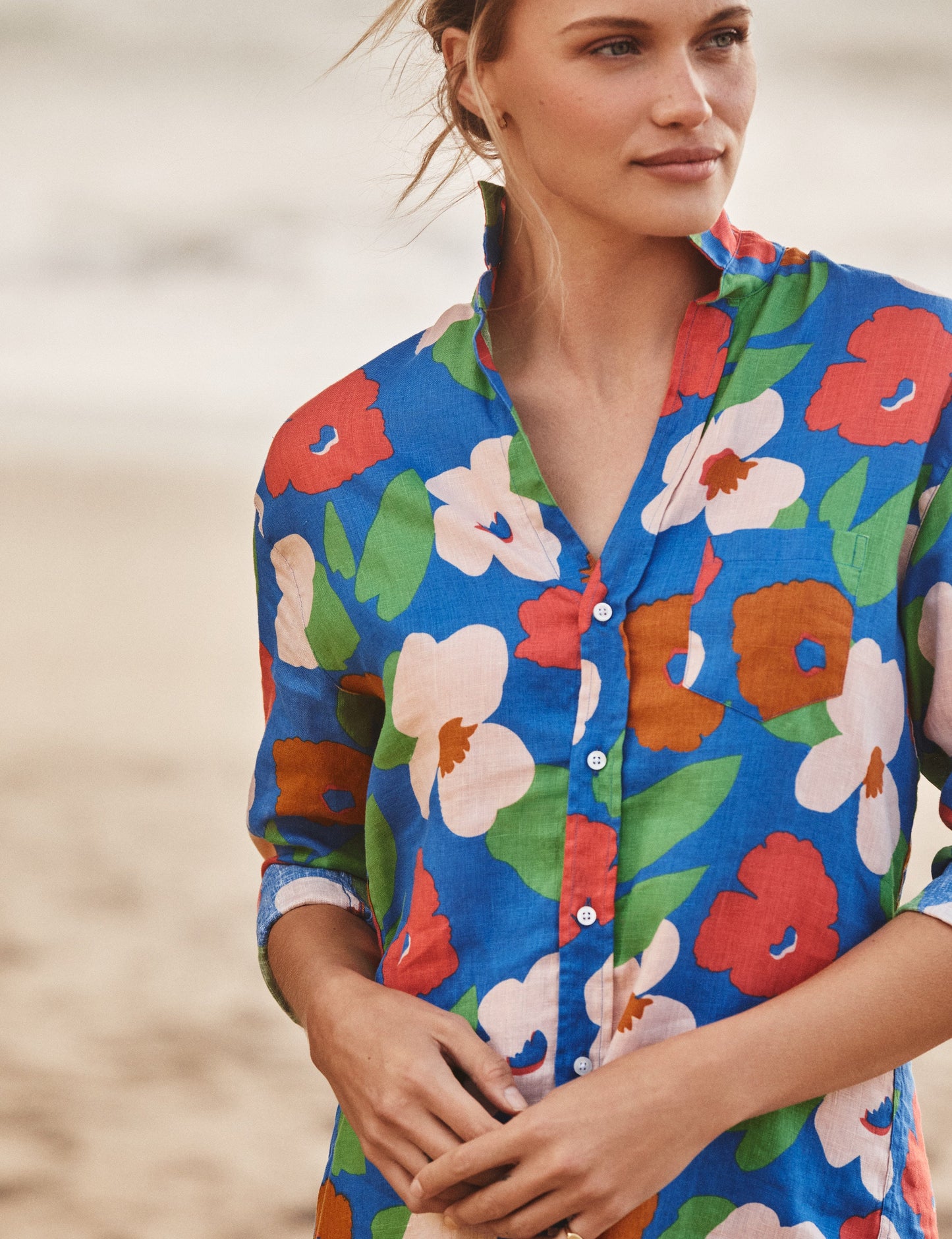 MARY Bright Blue Floral, Italian Classic Linen