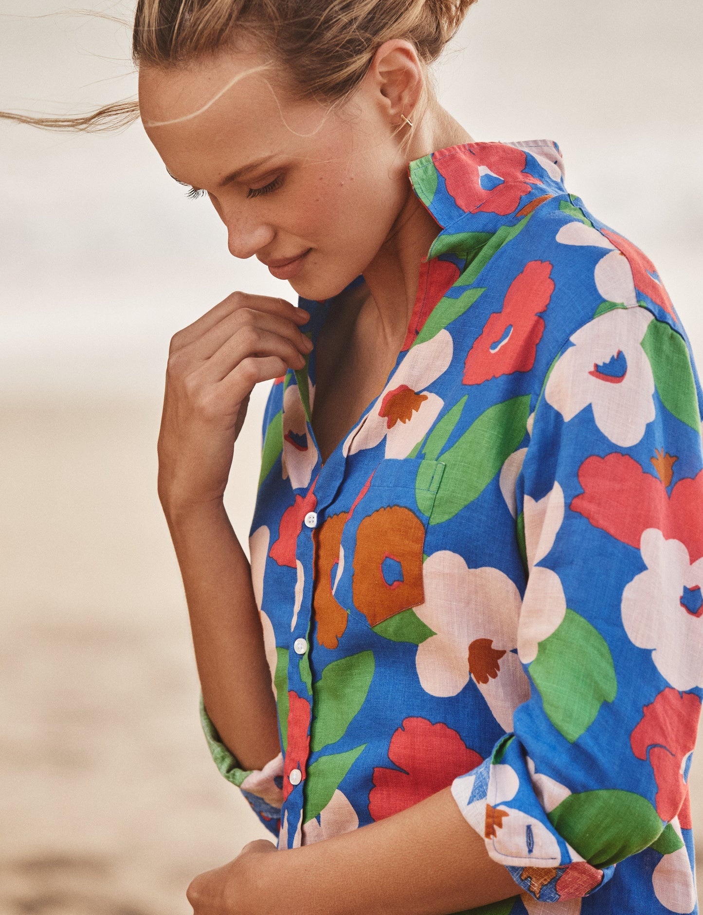 MARY Bright Blue Floral, Italian Classic Linen