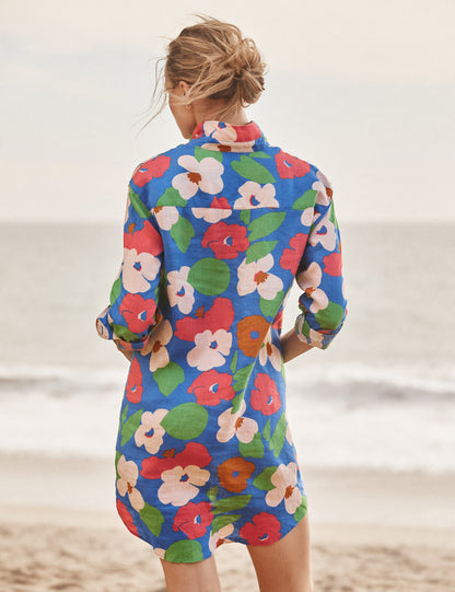 MARY Bright Blue Floral, Italian Classic Linen