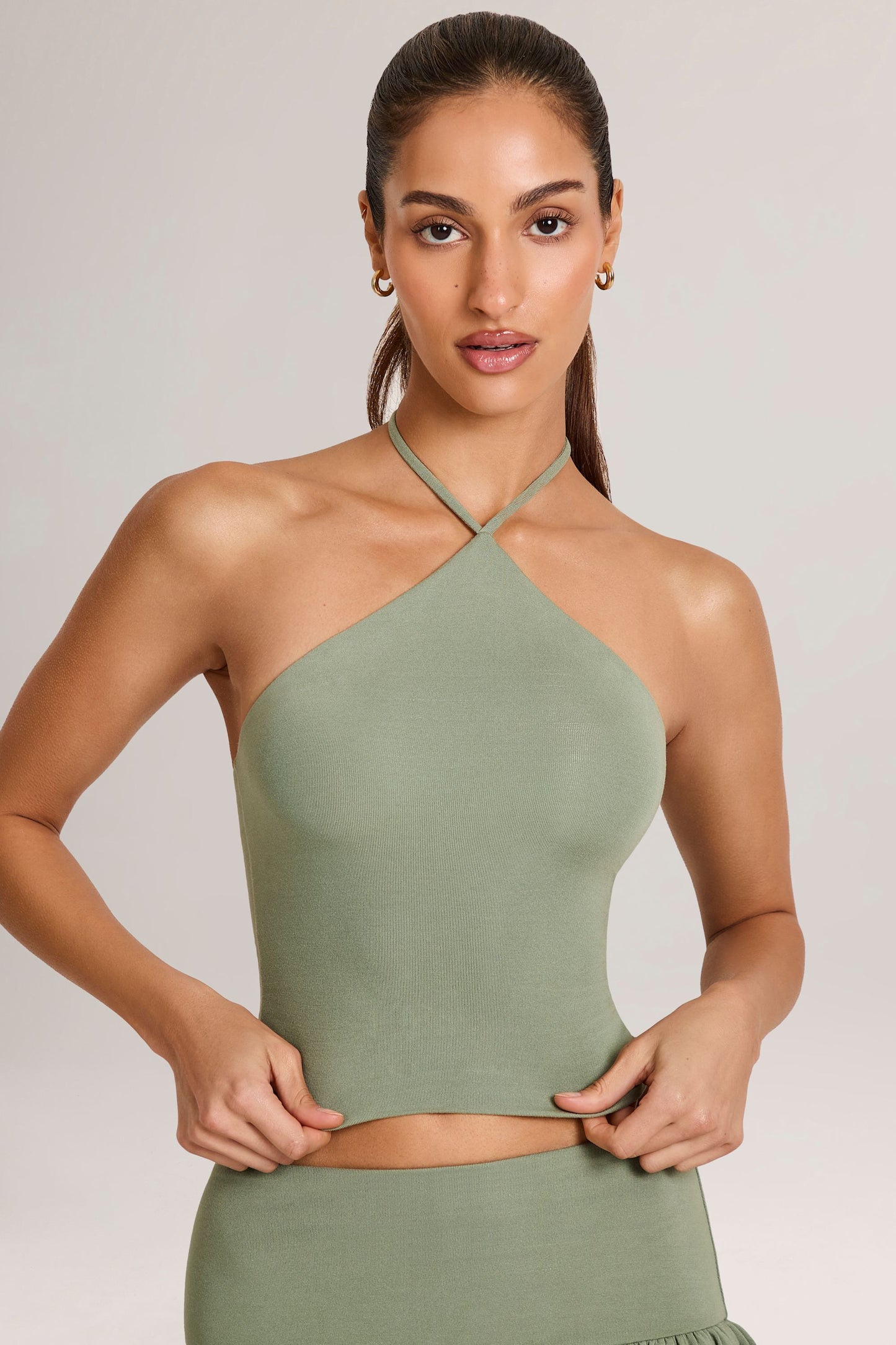 Modal Halterneck Top in Sage Green