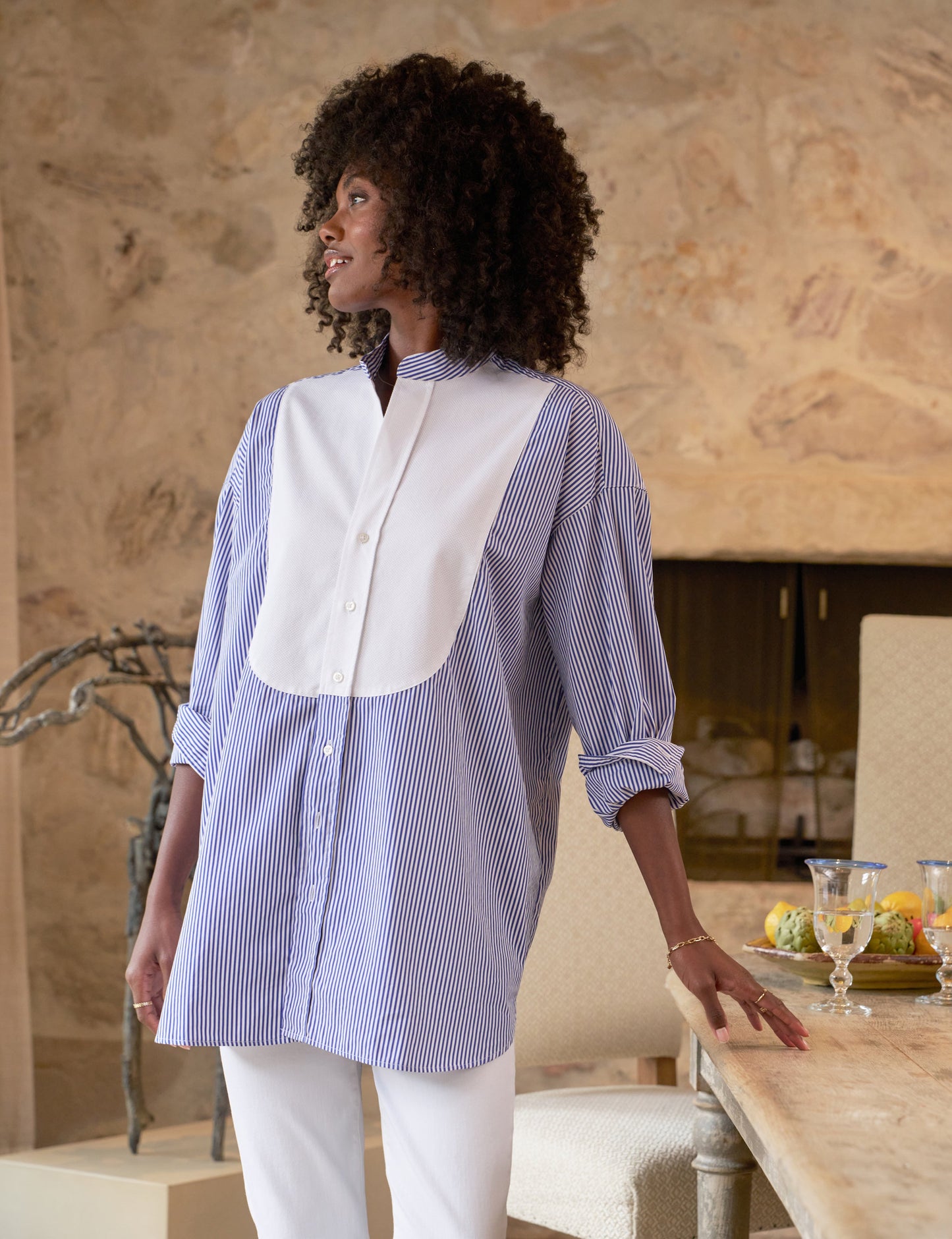 VICTORIA Blue Stripe with White Bib, Italian Superluxe