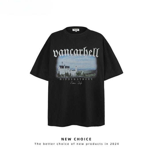 American vintage street T-shirt retro men's summer loose casual top