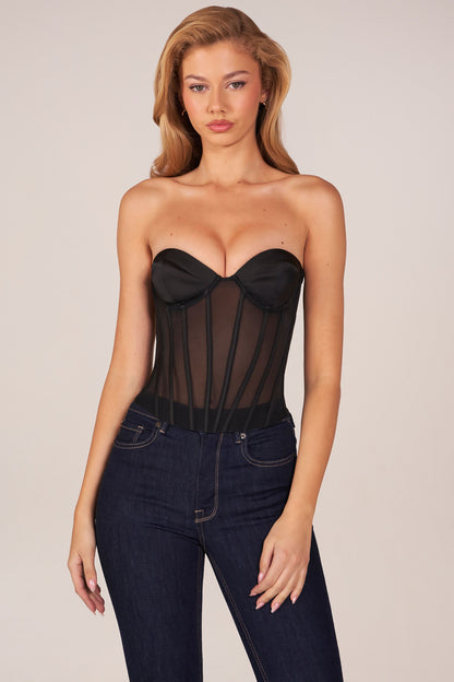Bandeau Lace-Up Corset Top  in Black