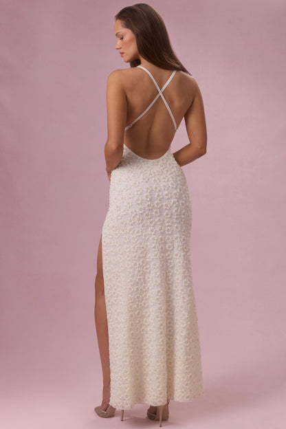 Embellished Square Neck Maxi Dress in Pearl