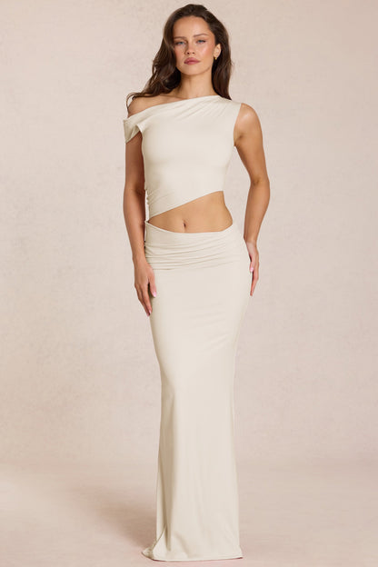 Asymmetric Drape Maxi Dress in Ivory