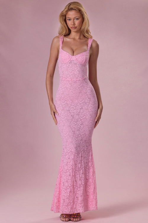 Lace Sweetheart-Neck Gown in Blush Pink