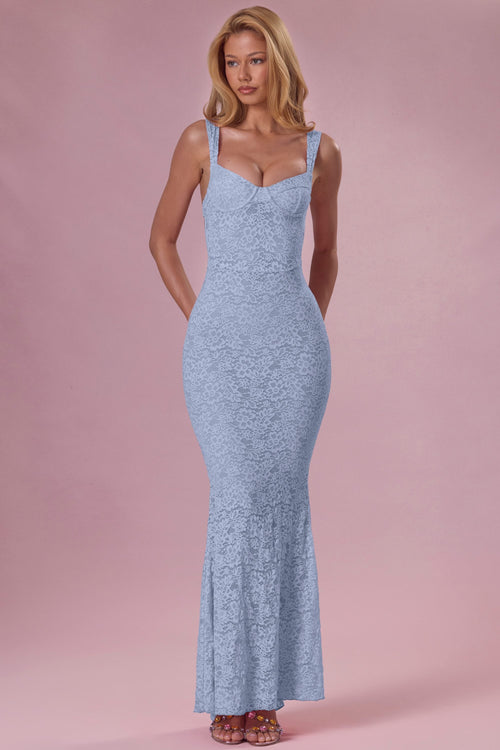 Lace Sweetheart-Neck Gown in Sky Blue