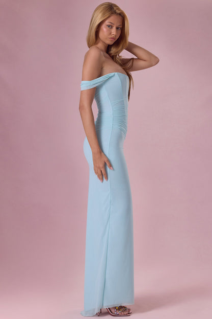 Mesh Draped Corset Gown in Light Blue
