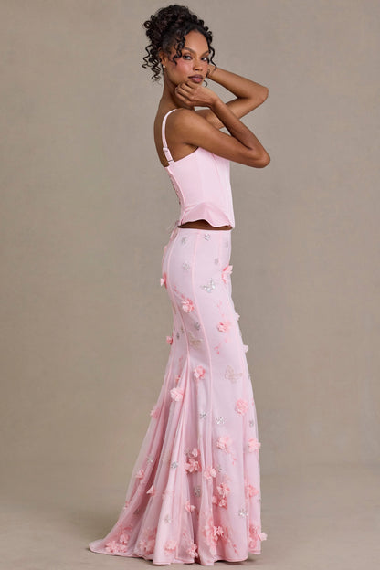 Embellished Tulle Skirt in Baby Pink