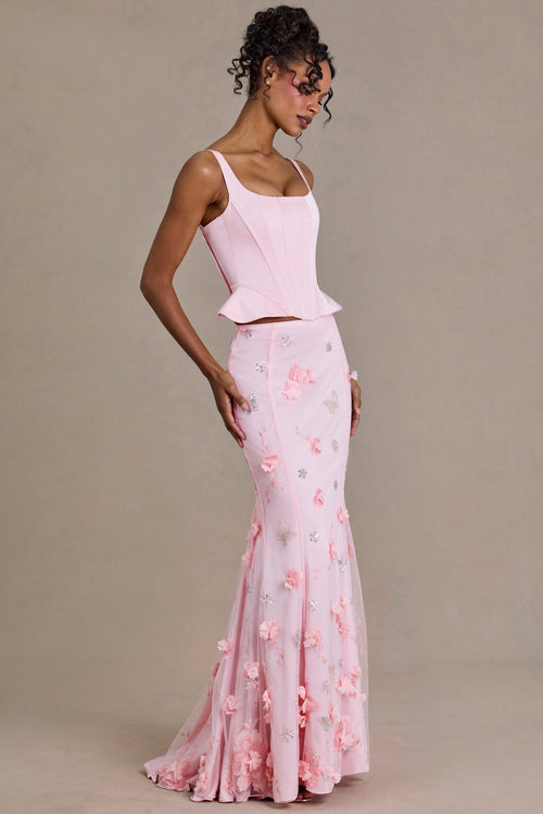 Embellished Tulle Skirt in Baby Pink