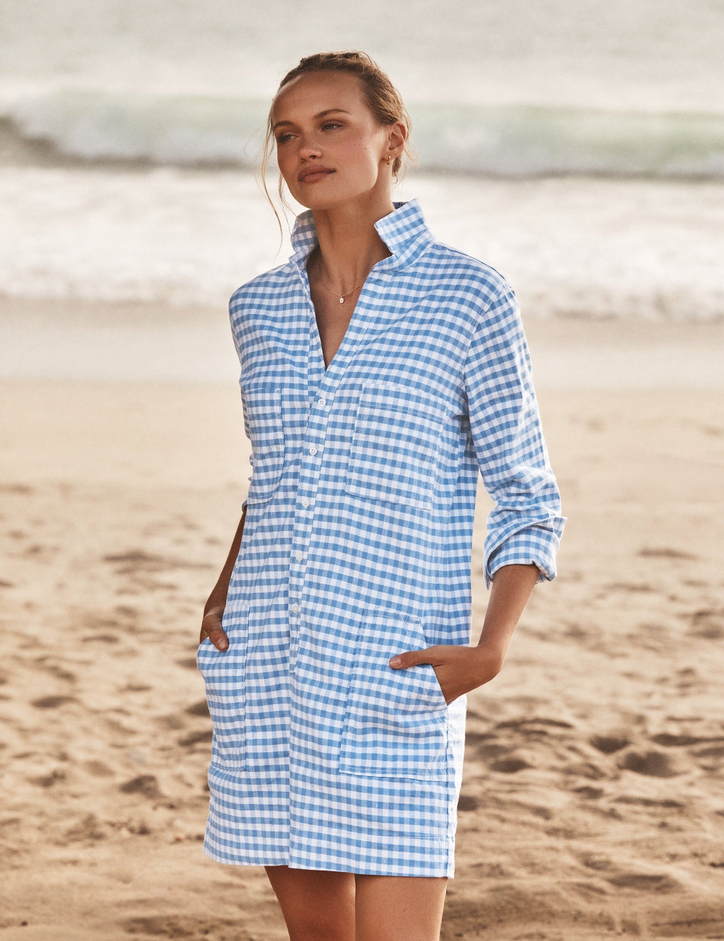 IRELAND DRESS Blue Gingham, Italian Performance Linen