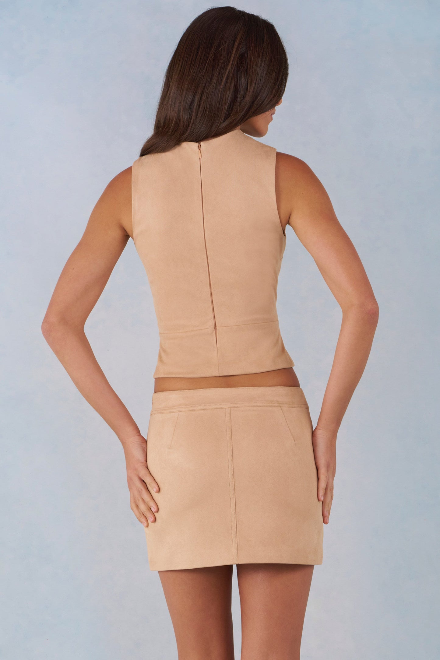 Faux Suede Turtleneck Top  in Tan